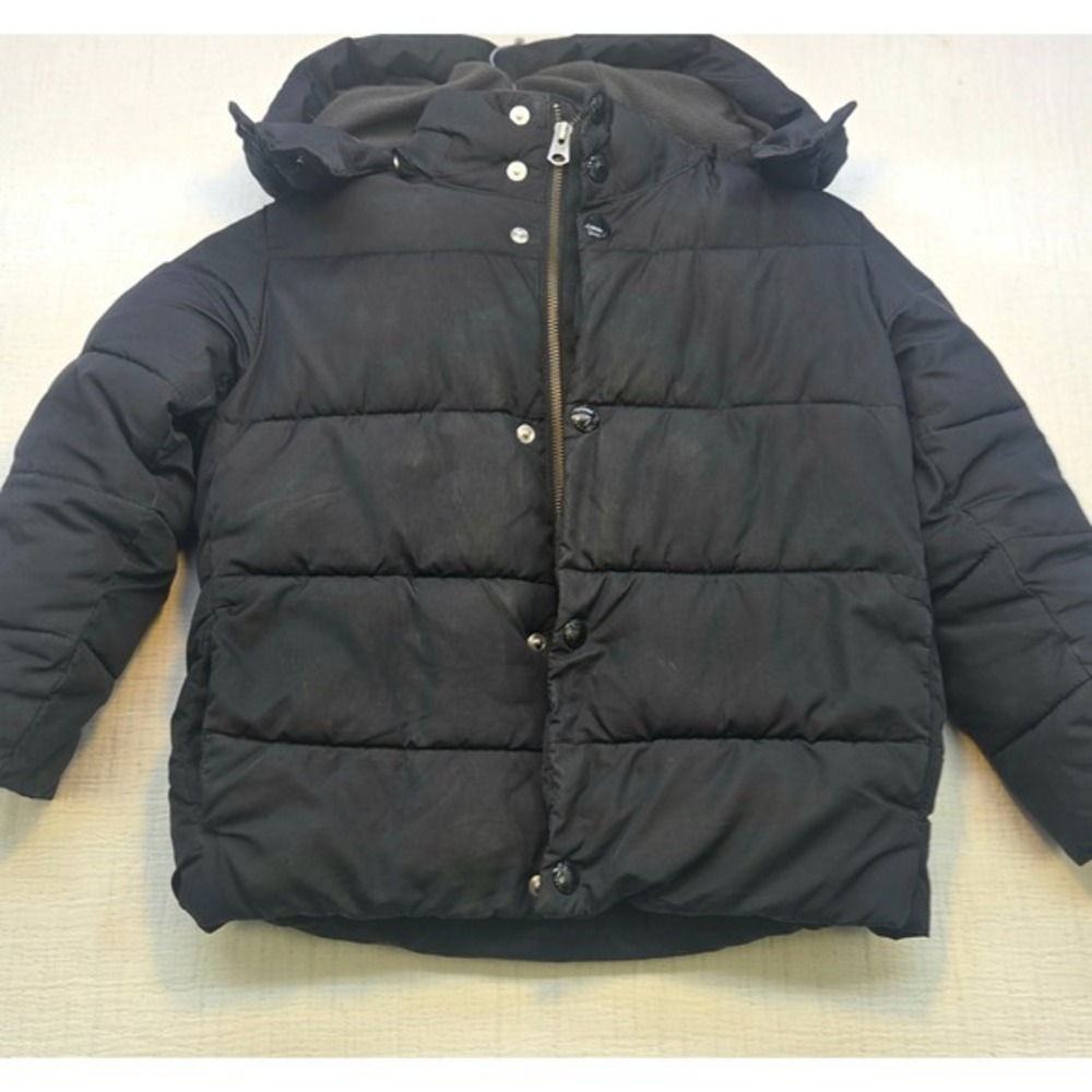 Gap Kids Black Puffer Jacket Fleece Lined Hooded Winter Coat Size XS 4-5 Years